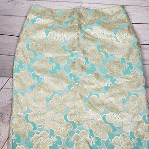 Banana Republic Teal & Gold Silk Blend Skirt